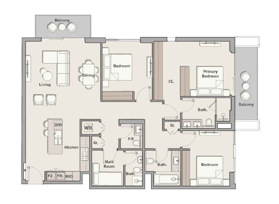 Belgravia Gardens 3 bed floor plan, 1,705 sqft