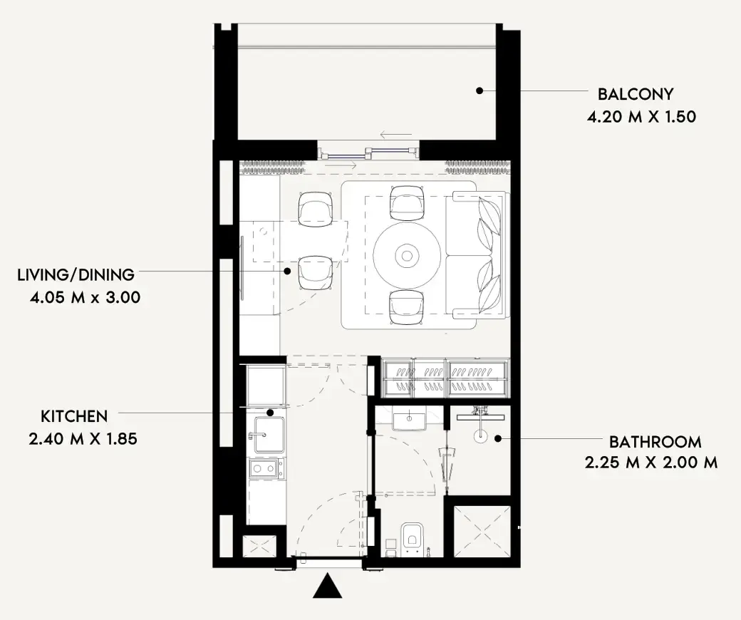 Azizi Lina Studio floor plan, 340 sqft