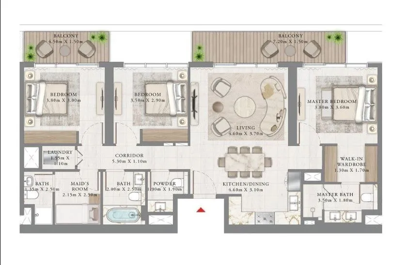 Seapoint 3 bed floor plan, 1,514 sqft