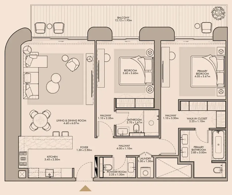 Nourelle 2 bed floor plan, 1,484 sqft