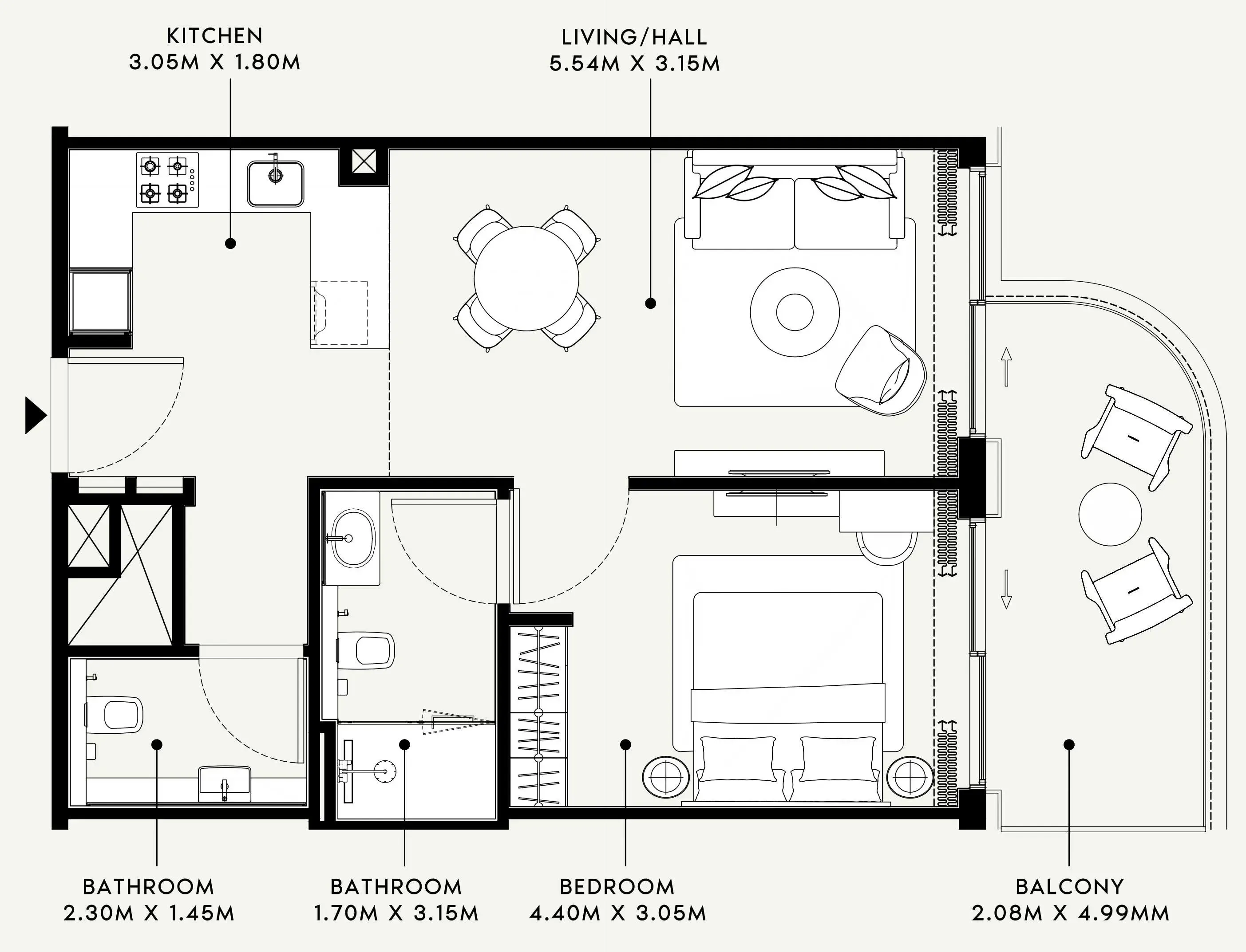Azizi Venice 1 bed floor plan, 723 sqft