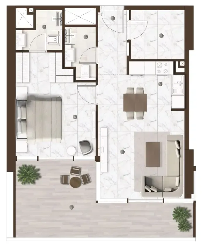 Onda by Kasco 1 bed floor plan, 636 – 637 sqft