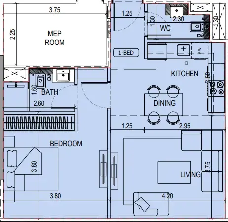 Binghatti Sky Terraces 1 bed floor plan, 623 sqft