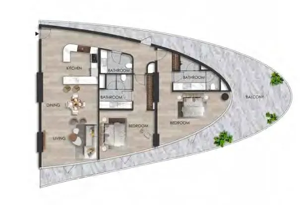 The Beach Residence 2 bed floor plan, 2,147 sqft