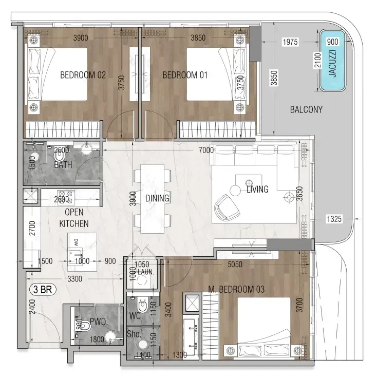 Vue Dorée 3 bed floor plan, 1,204 – 1,339 sqft