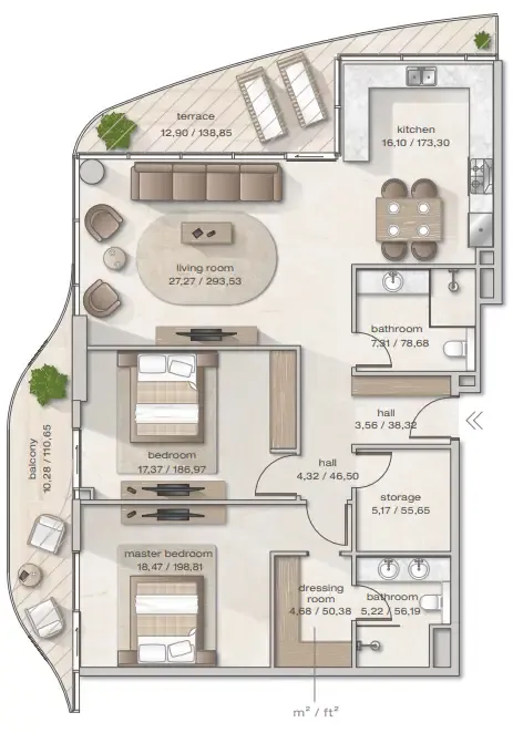 Zephyra Residences 2 bed floor plan, 1,546 sqft