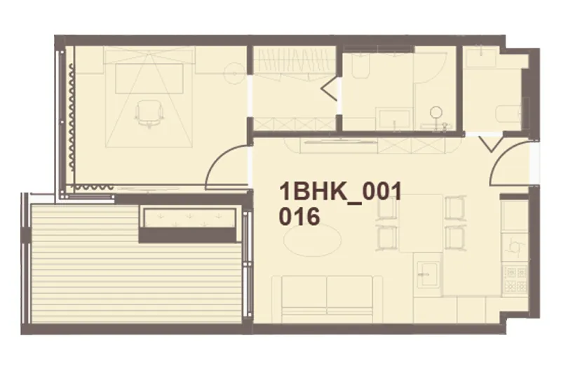 J-Haus Residence 1 bed floor plan, 677 – 678 sqft