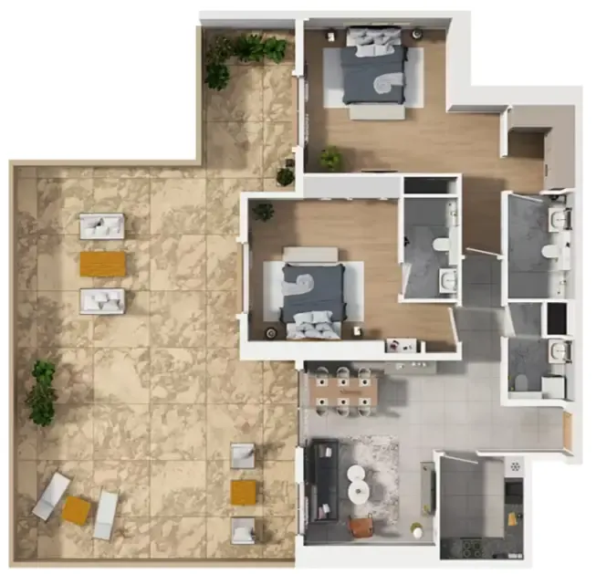 Barajeel Towers 2 bed floor plan, 3,320 sqft