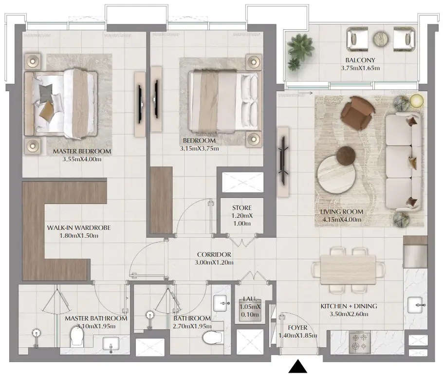 Terra Woods 2 bed floor plan, 1,111 – 1,112 sqft