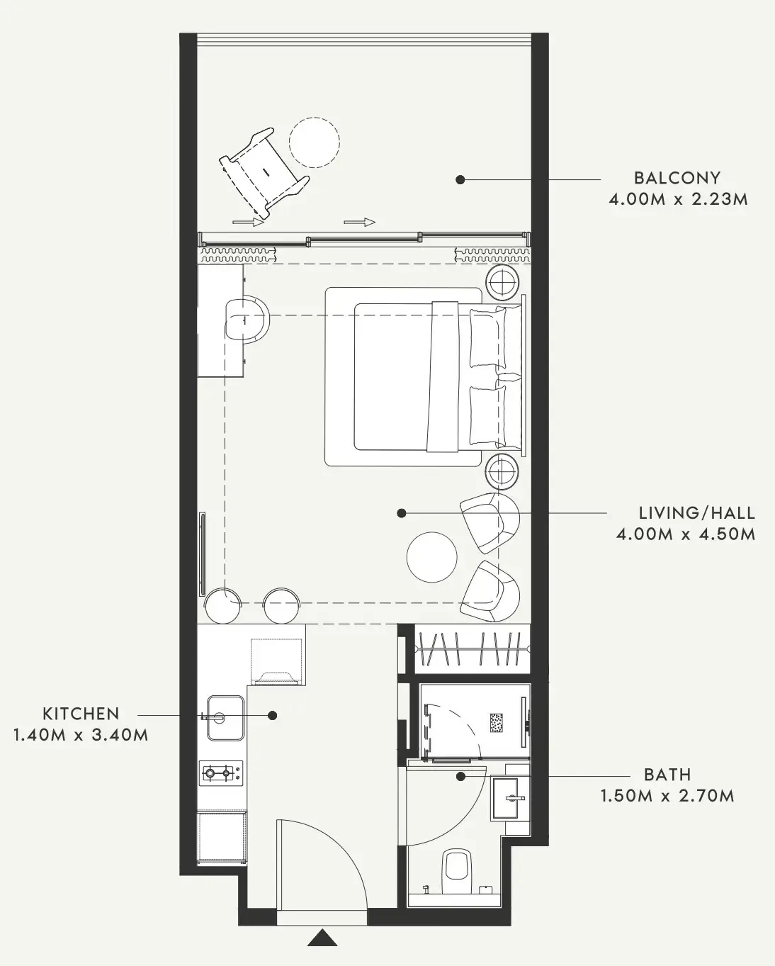 Riviera 55 Studio floor plan, 492 sqft