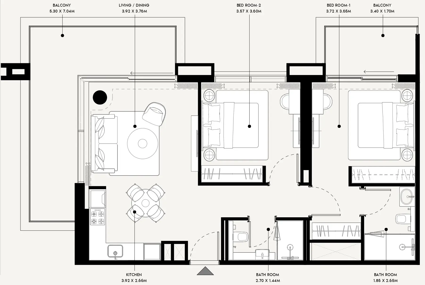 Azizi Venice 2 bed floor plan, 1,109 sqft