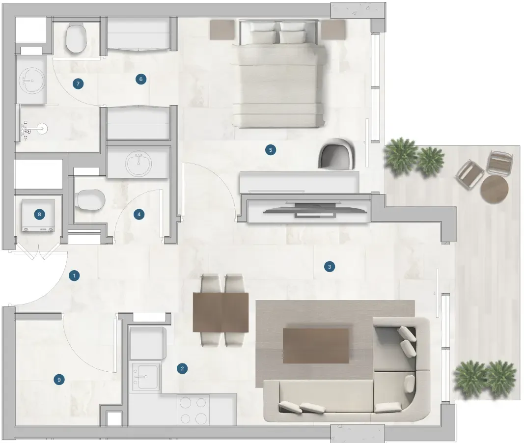 Sola Residences 1 bed floor plan, 704 – 726 sqft