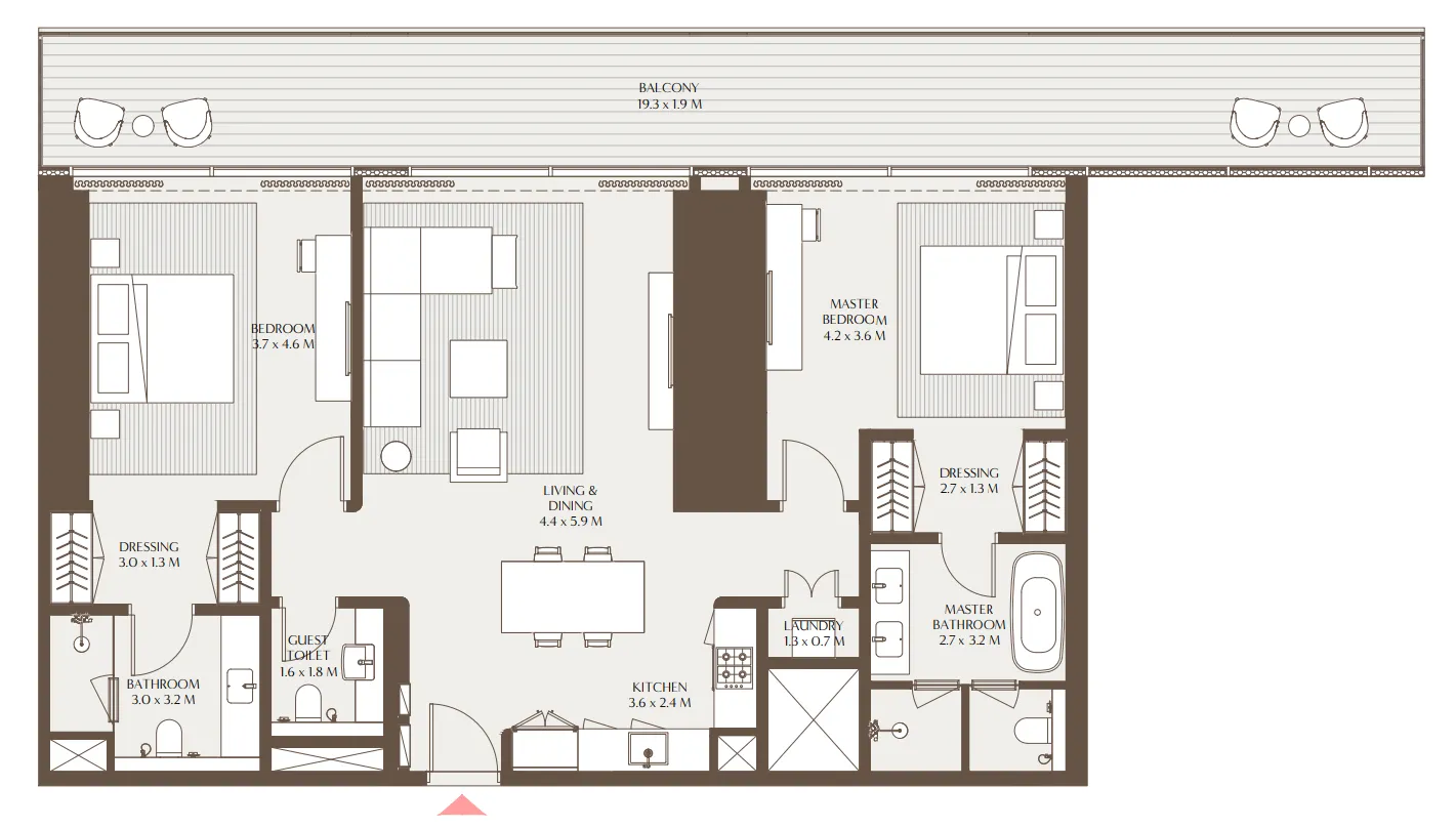 Akala Residences 2 bed floor plan, 1,724 sqft