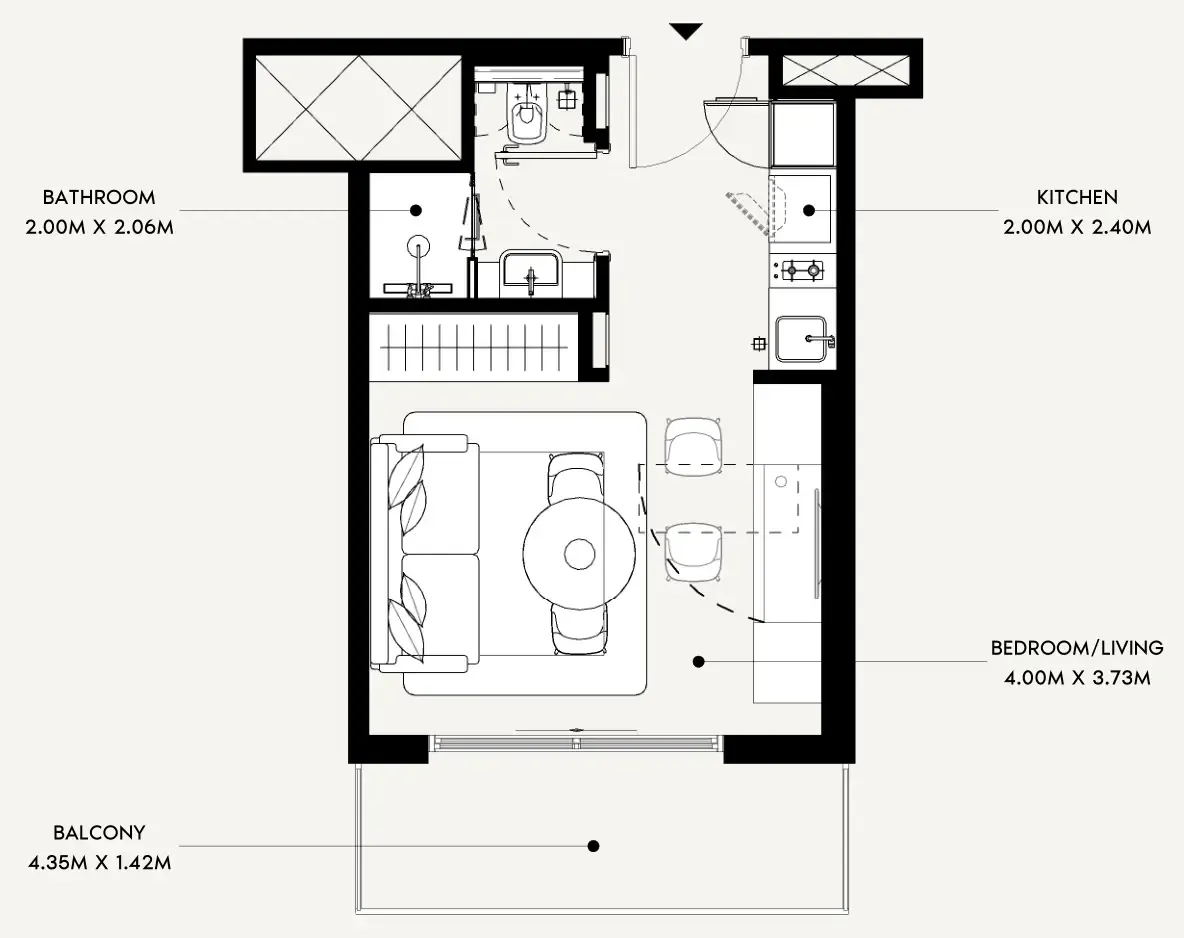Azizi Leily Studio floor plan, 340 sqft