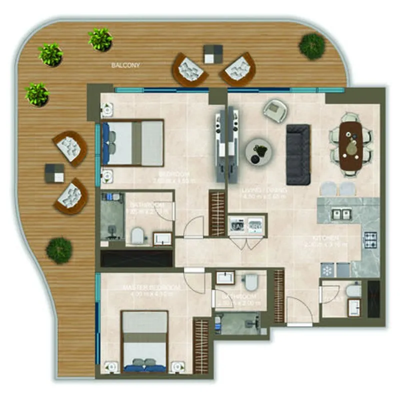 Nova Tower 2 bed floor plan, 1,638 sqft