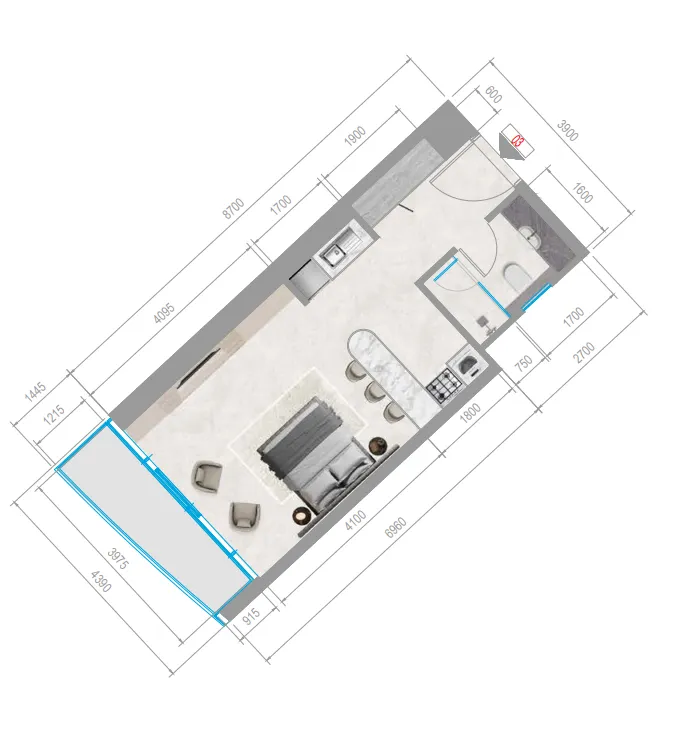 Orchid Towers Phase 1 Studio floor plan, 417 sqft