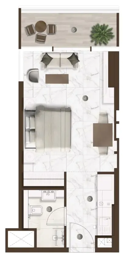 Onda by Kasco Studio floor plan, 351 sqft