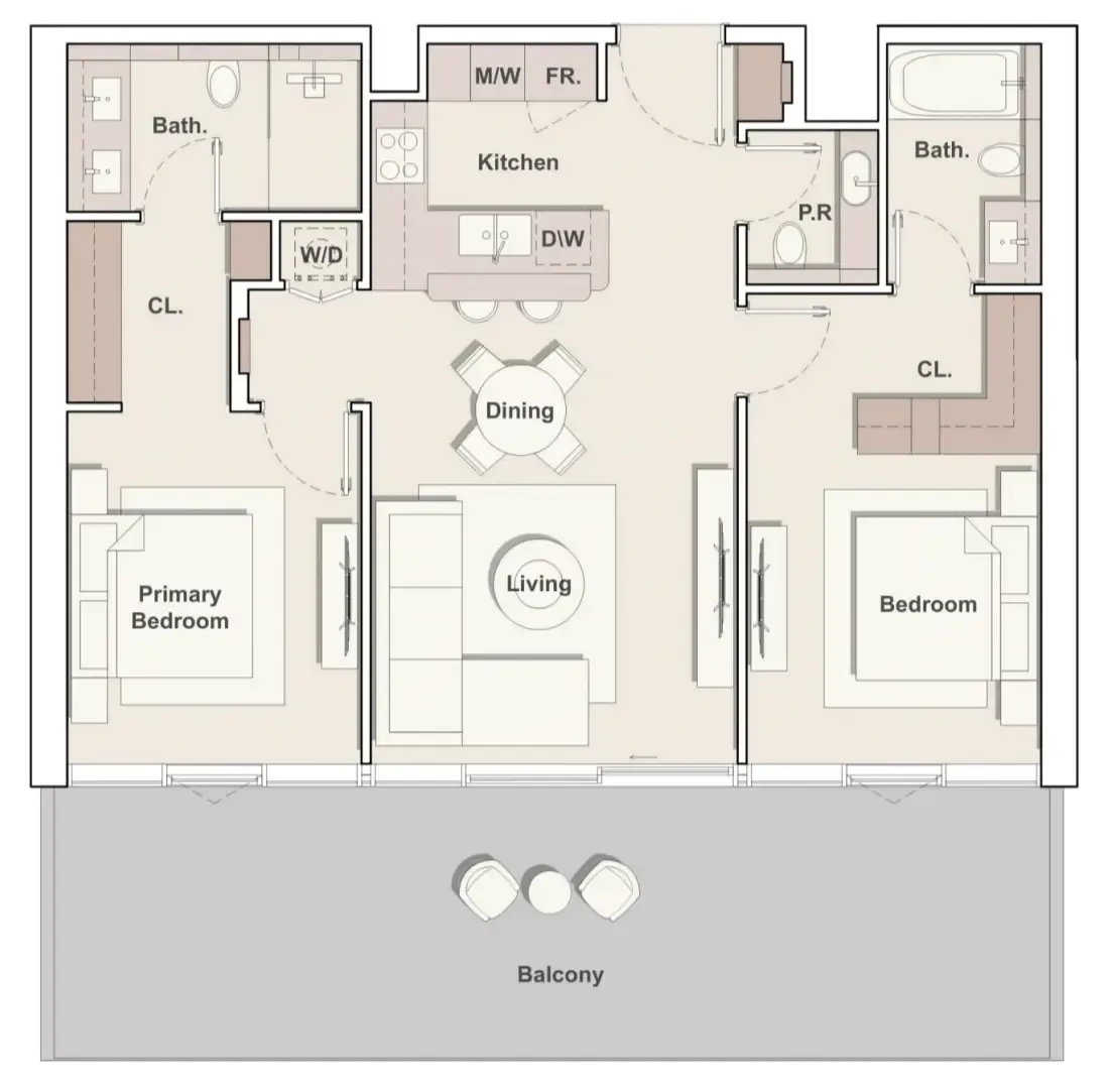 Costa Mare 2 bed floor plan, 1,328 sqft
