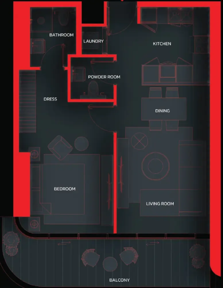 Tonino Lamborghini Residences by BNW Developments 1 bed floor plan, 743 sqft