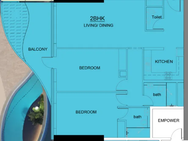 Volga Tower 2 bed floor plan, 1,405 sqft