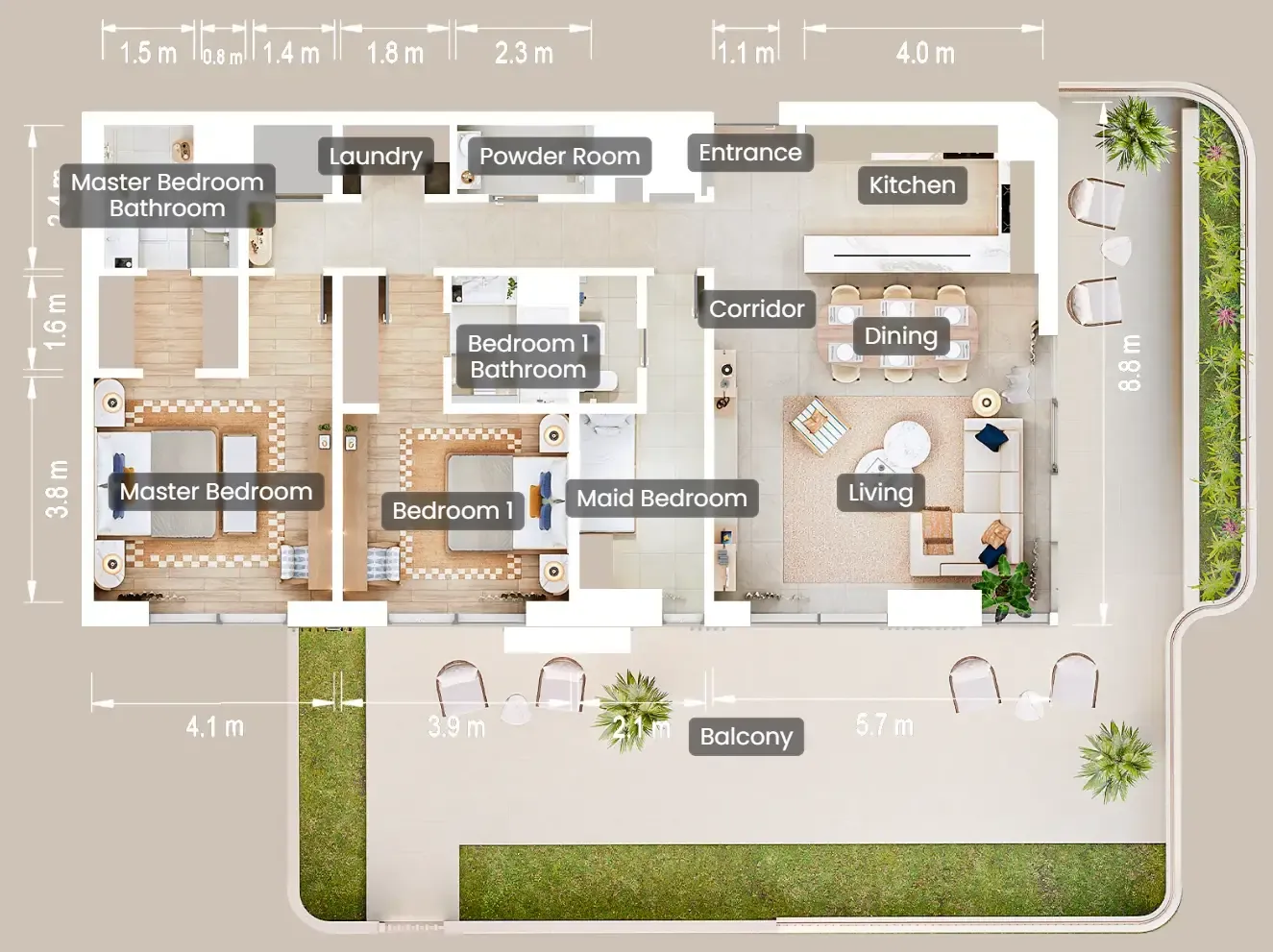 The Beach House Fahid 2 bed floor plan, 1,978 sqft