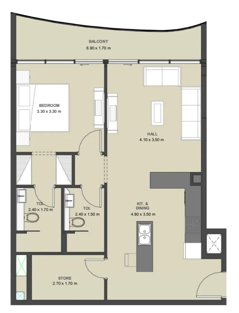 Lucky Oasis Residence 1 bed floor plan, 804 sqft