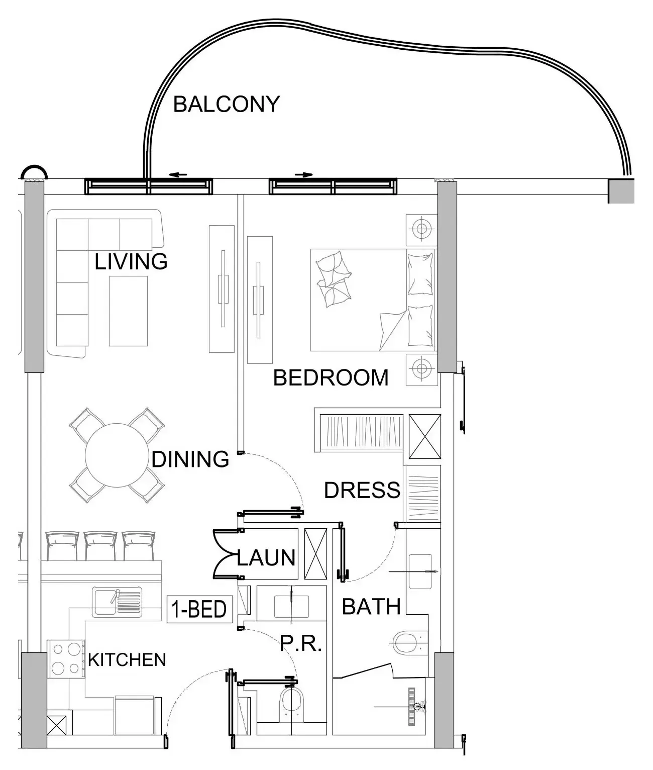 Valencia 1 bed floor plan, 769 sqft
