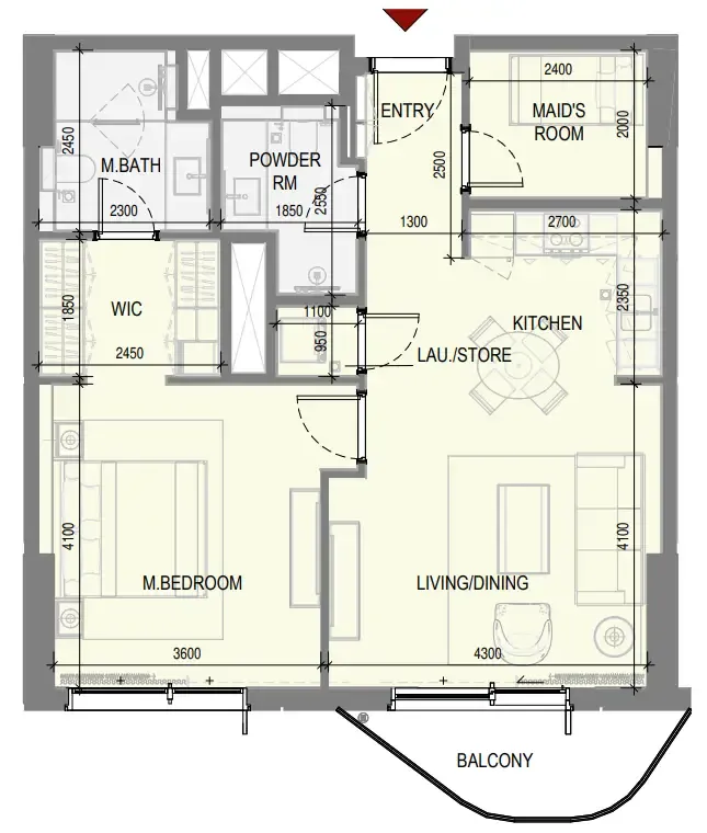 Takaya 1 bed floor plan, 831 sqft