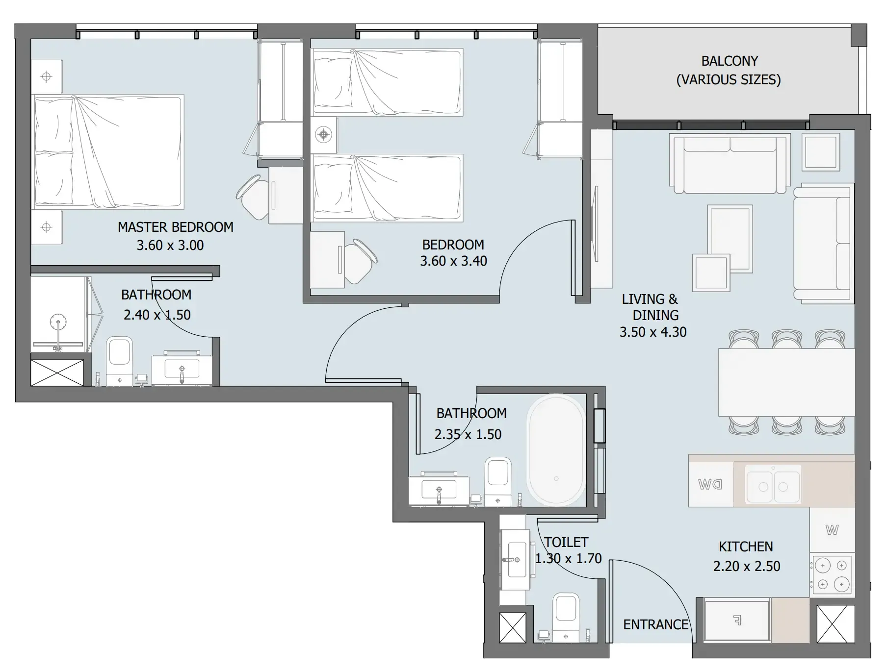 Verdana III 2 bed floor plan, 771 sqft