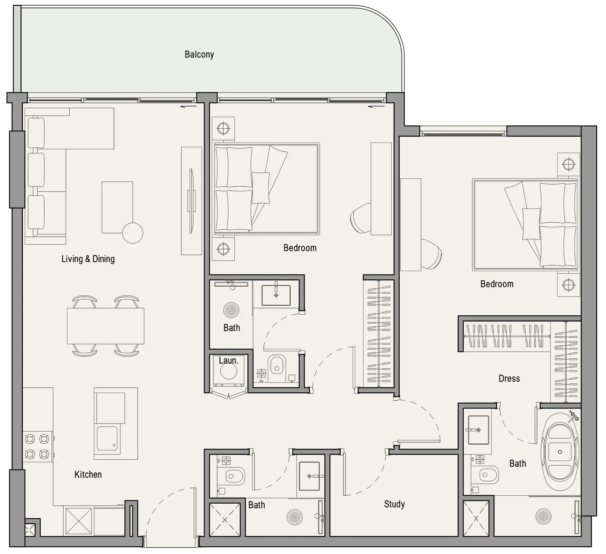 113 Residences by Iman 2 bed floor plan, 1,141 sqft