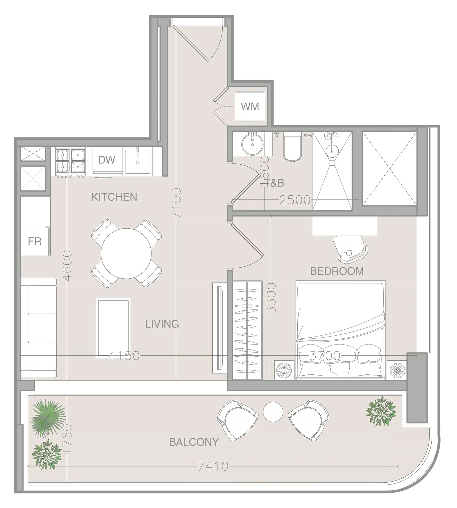 ELAR1S Axis 1 bed floor plan, 635 sqft