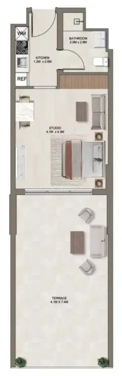 Ghaff Land Residence Studio floor plan, 701 sqft
