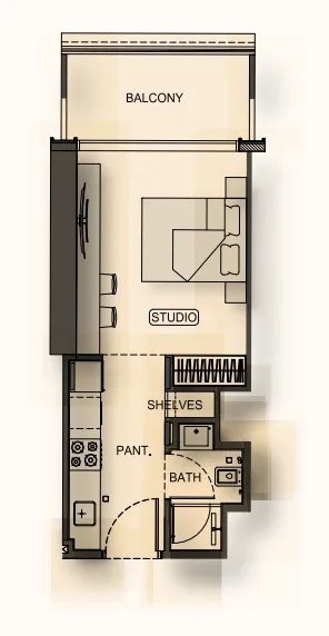 Binghatti Hillside Studio floor plan, 359 – 394 sqft