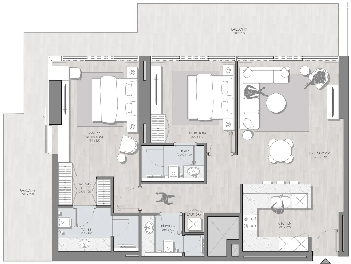Avant Garde Residences 2 2 bed floor plan, 1,296 sqft