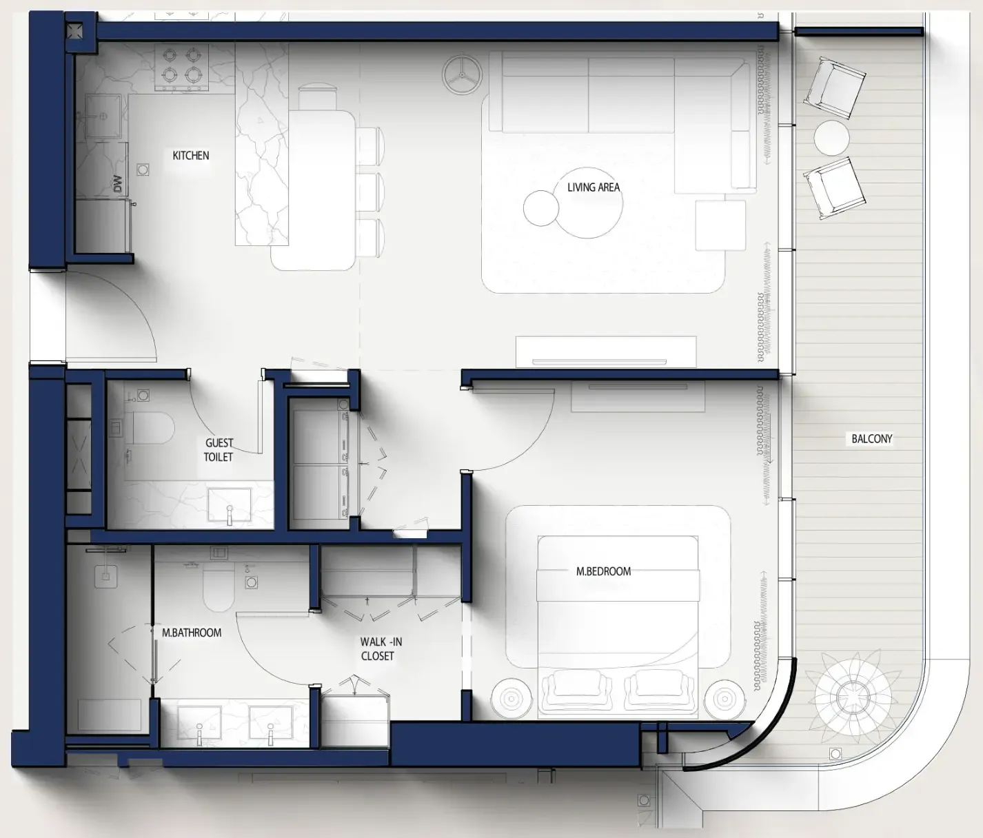 Hilton Residences 1 bed floor plan, 841 sqft