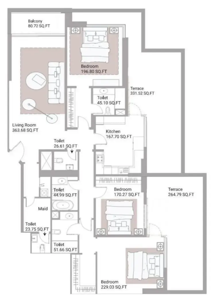 Ajman Creek Towers 3 bed floor plan, 3,434 sqft