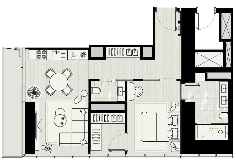 LIV Maritime 1 bed floor plan, 864 – 865 sqft