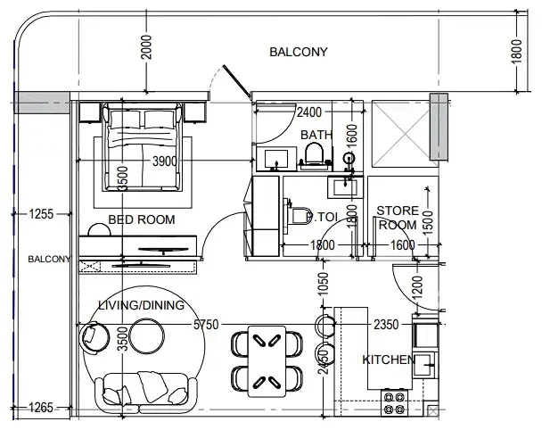 Al Haseen Residences 6 1 bed floor plan, 1,000 sqft