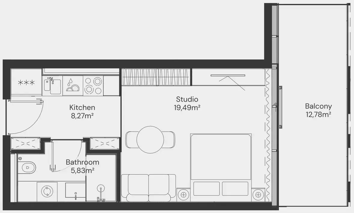 John Richmond District Studio floor plan, 499 sqft