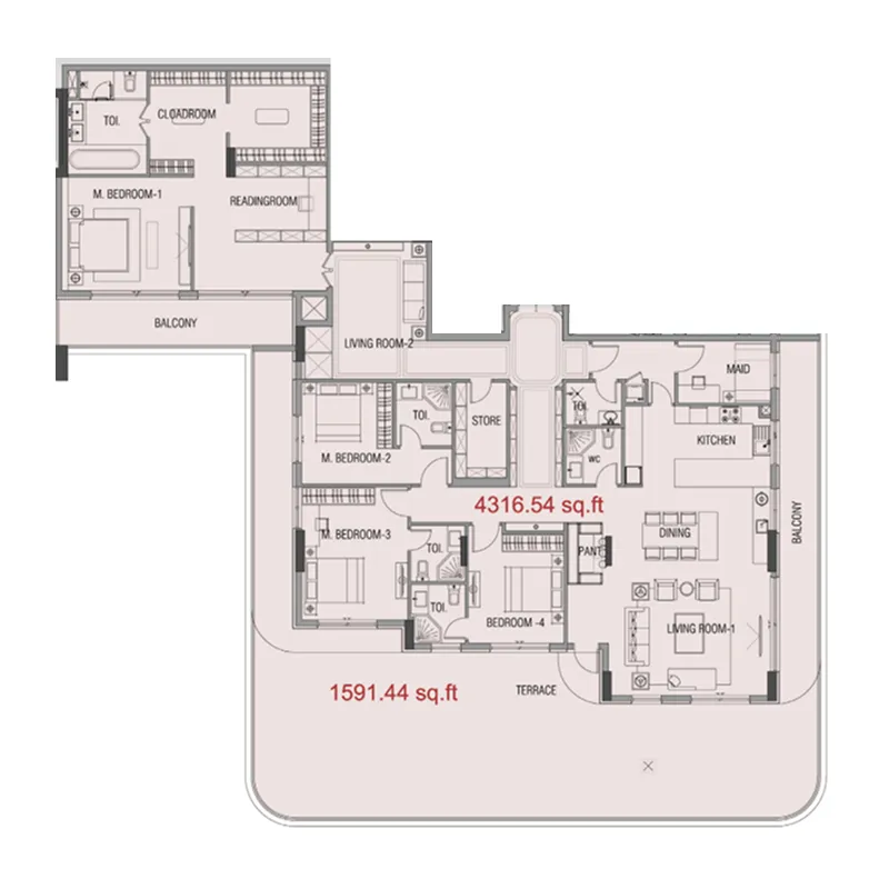 Forest City 4 bed floor plan, 4,317 sqft