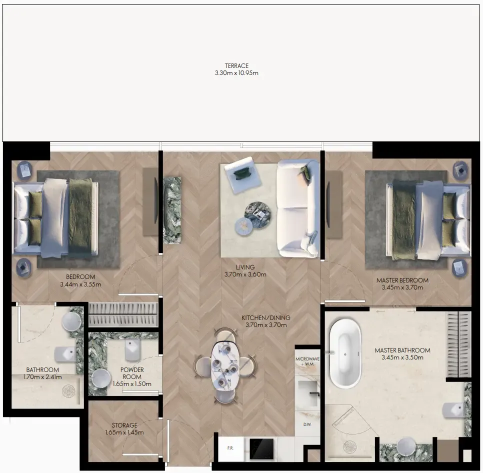 Elle Residences 2 bed floor plan, 1,275 sqft