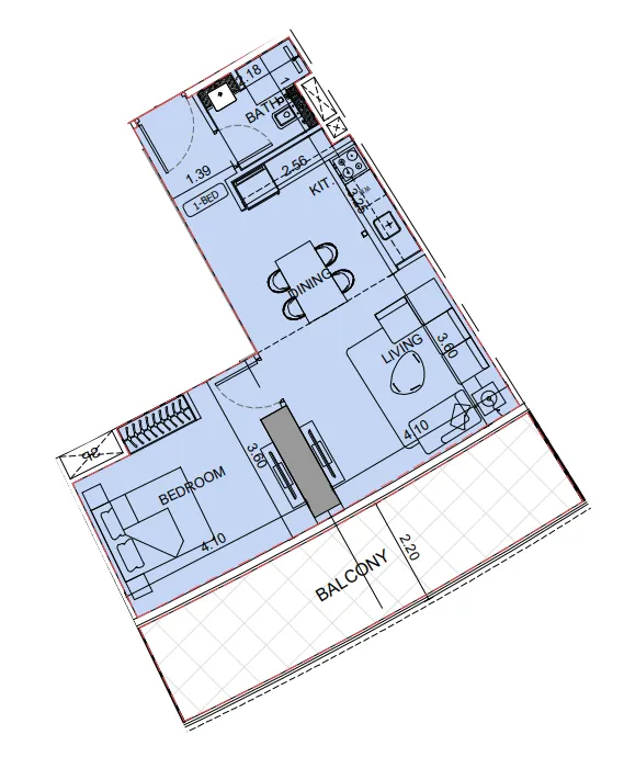 Binghatti Aquarise 1 bed floor plan, 789 sqft