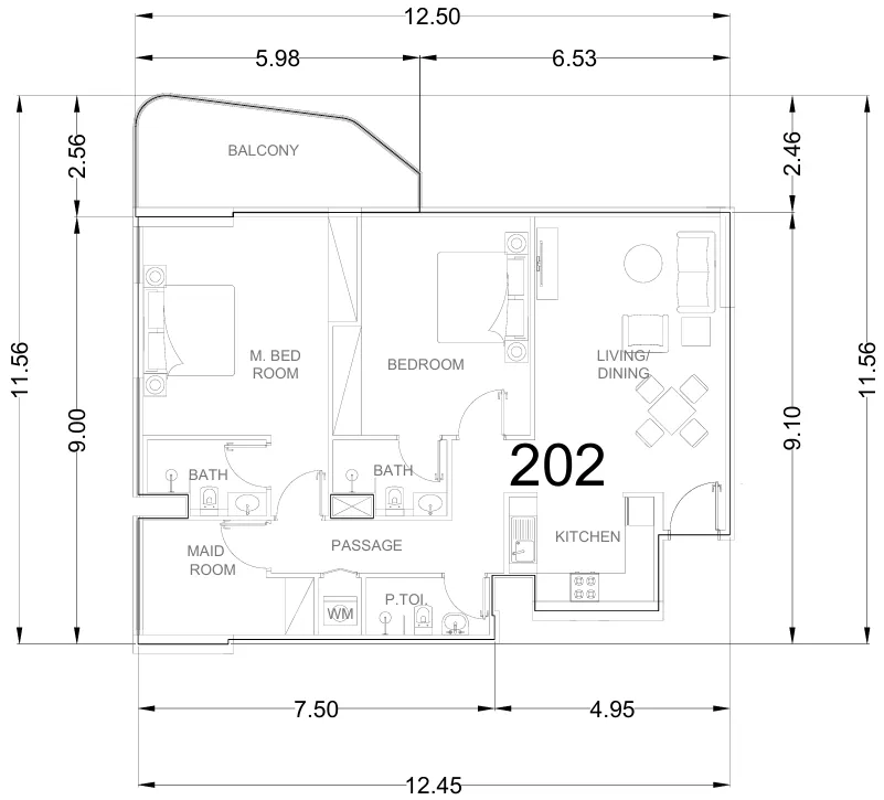 Whitecliffs Residences 2 bed floor plan, 1,263 sqft