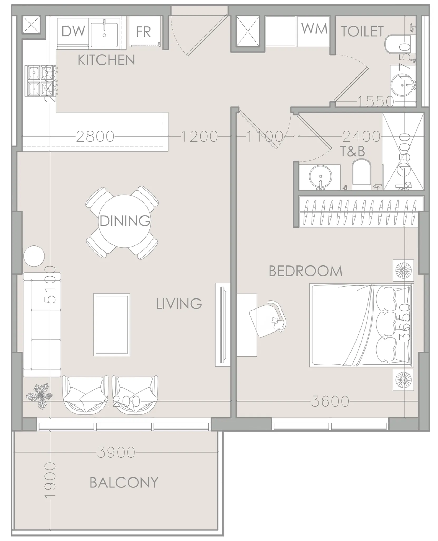 IR1DIAN Park 1 bed floor plan, 766 sqft
