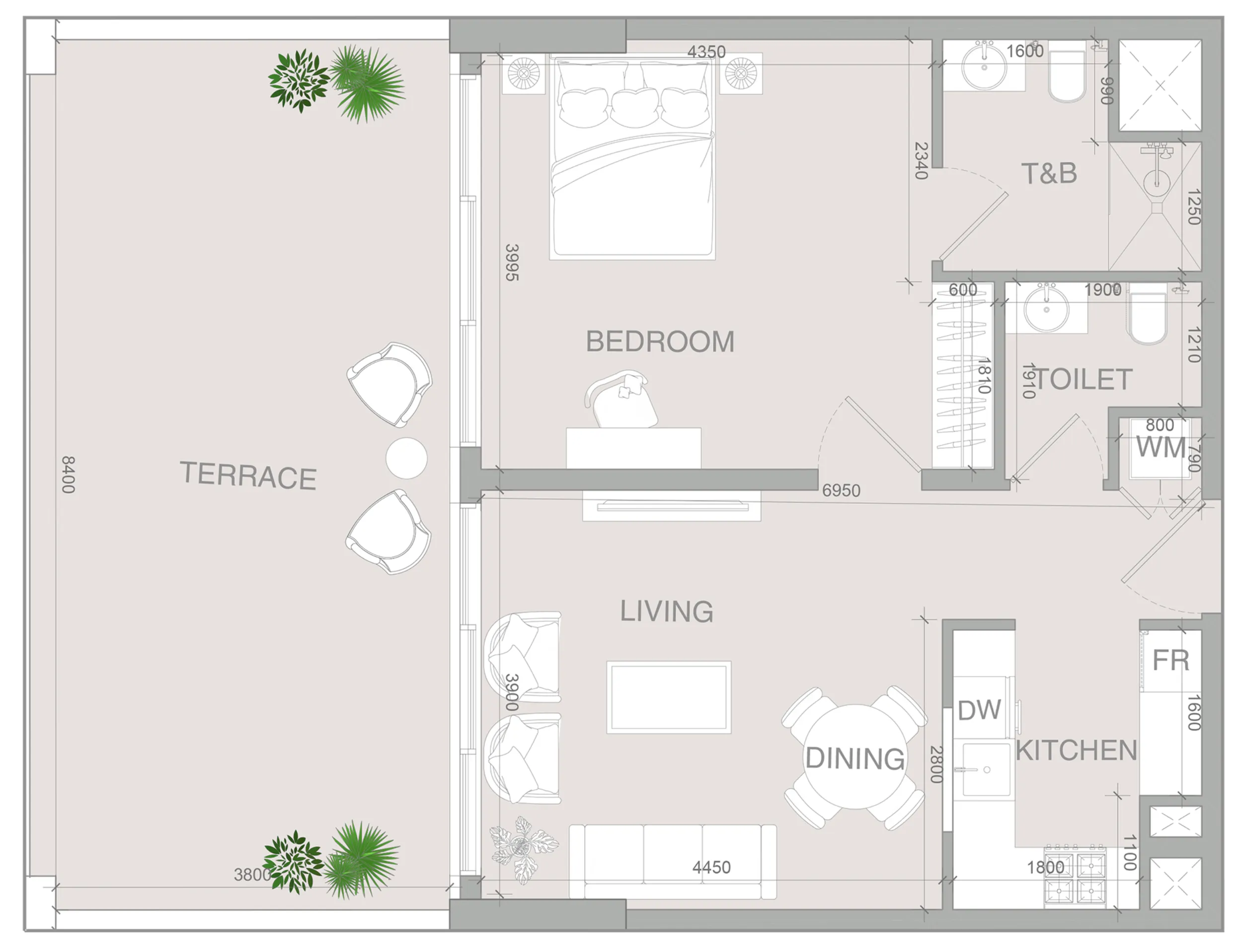 VERDAN1A 4 1 bed floor plan, 1,075 sqft
