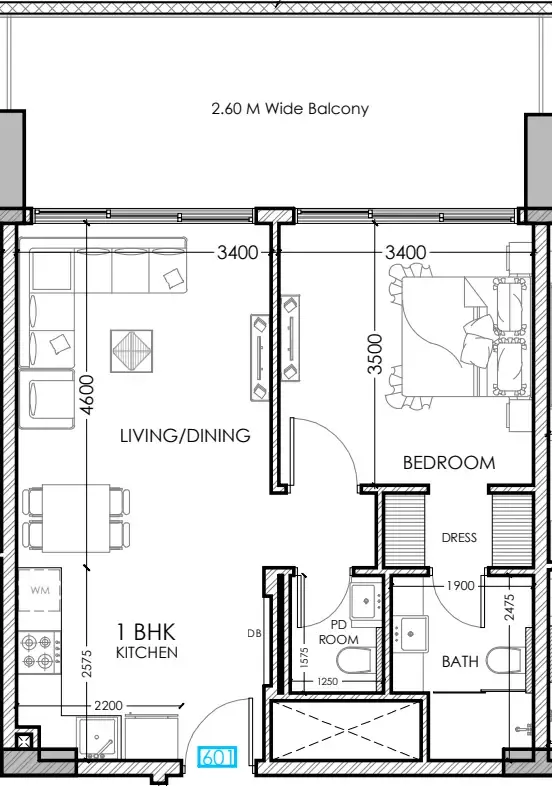 Al Haseen Residences 5 1 bed floor plan, 744 sqft