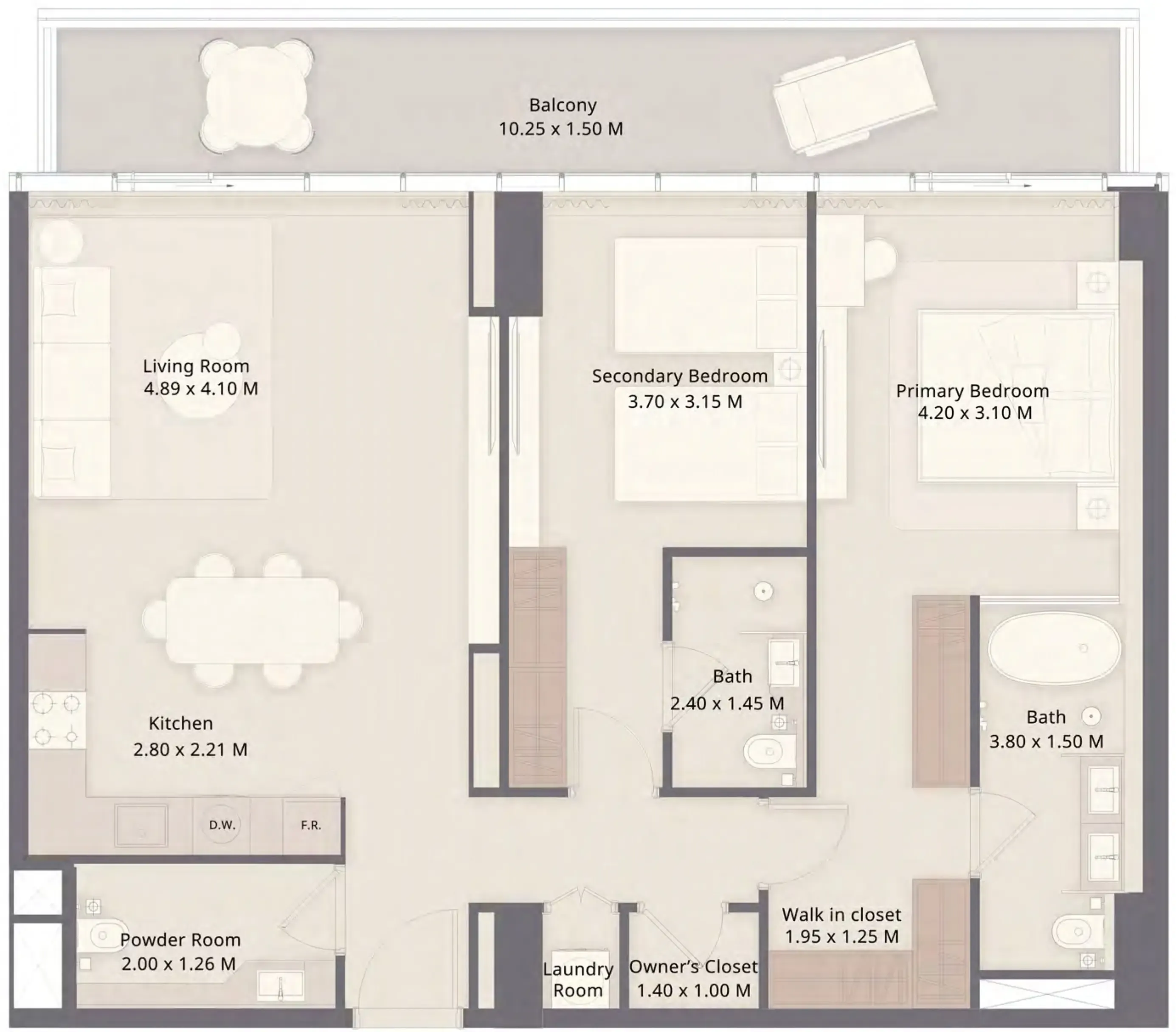 The Residences at Sheraton Al Marjan Island Resort Phase 1 & 2 2 bed floor plan, 1,193 sqft