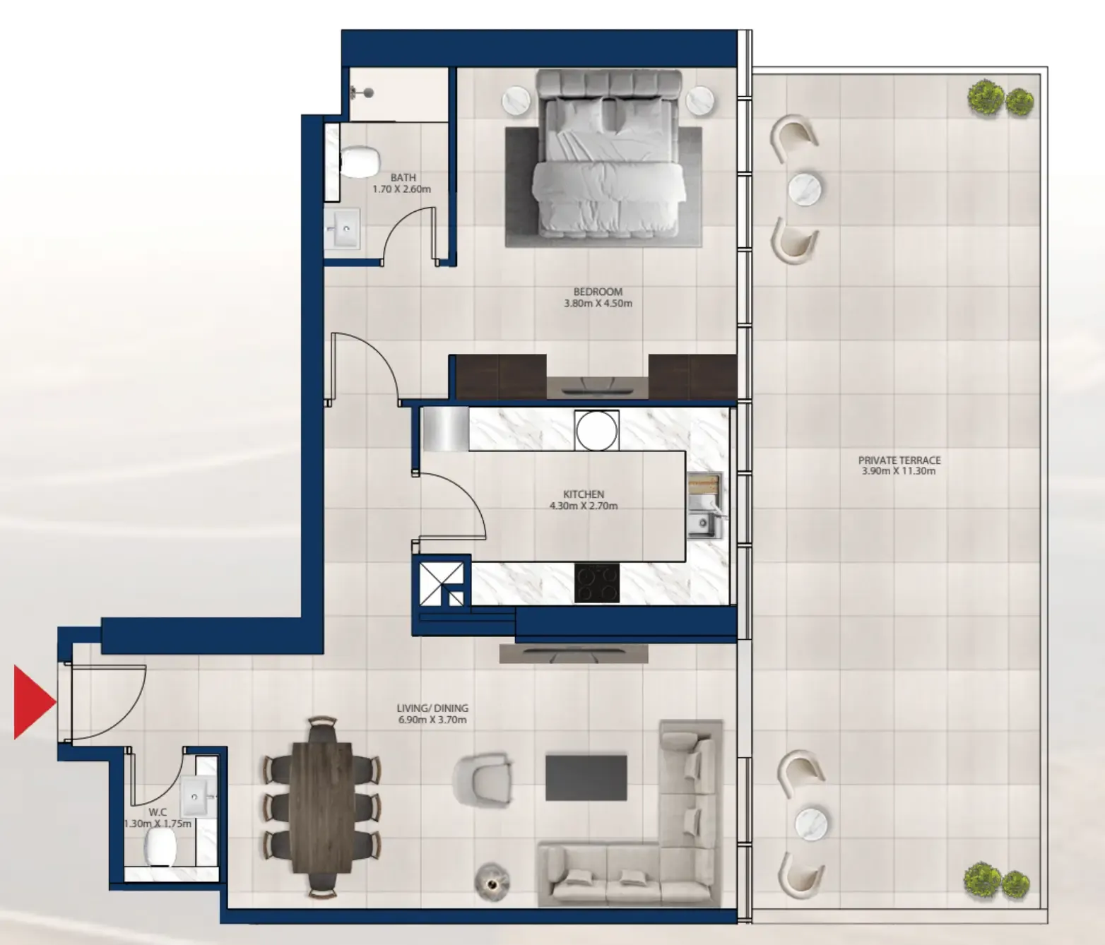 Al Vista 1 bed floor plan, 1,341 sqft