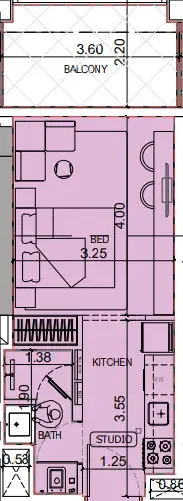 Binghatti Titania Studio floor plan, 375 sqft