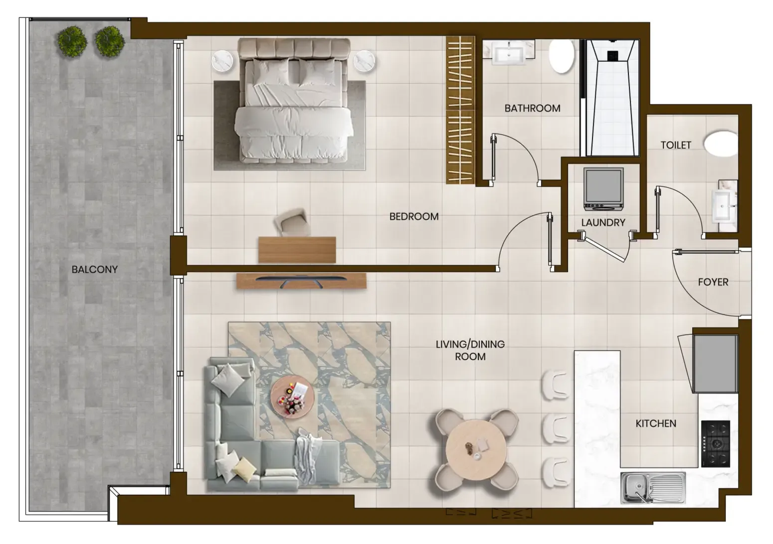 Butterfly Towers 1 bed floor plan, 853 sqft